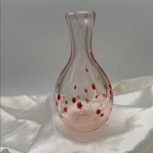 Elegant Handblown Glass Vase with Red Accents. 5 3/4” tall and about 3”wide.
